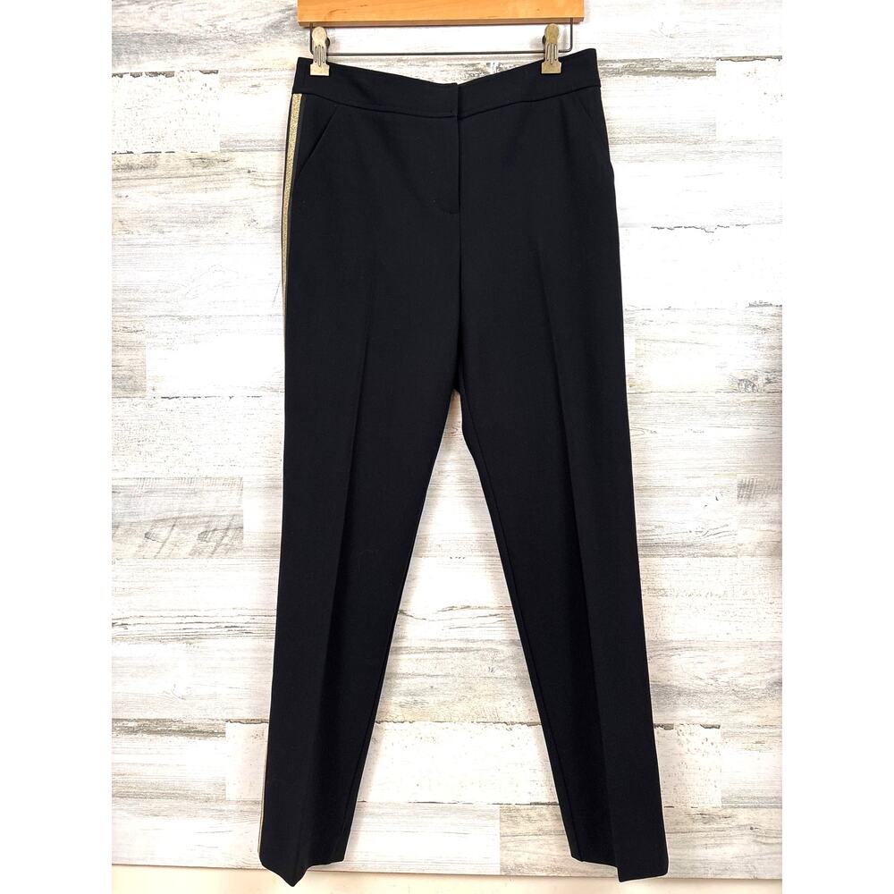 Trina Turk Black Gold Stripe Tuxedo Ankle Pants Womens 4 Designer Workwear